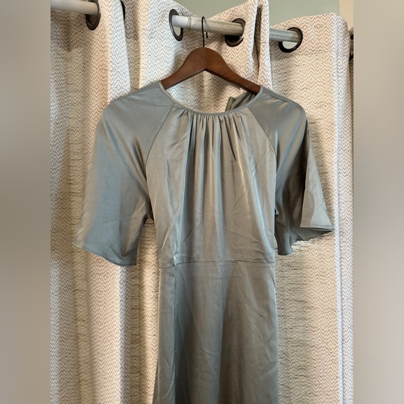 Sage Midi Satin-Style Dress with Back Tie - Picture 2 of 5